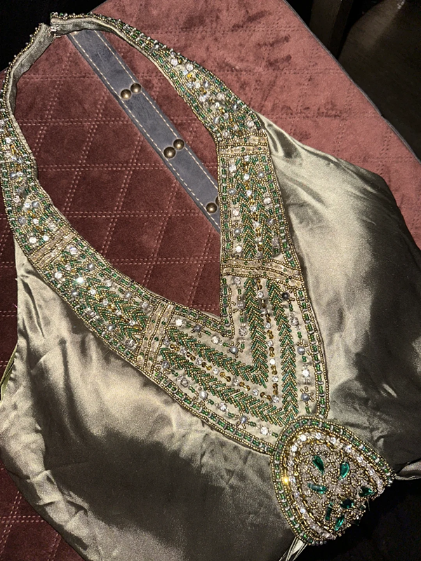 Light gray-green halter neck fitted waist slim-fit satin long ball gown R7037