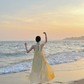 Light yellow sleeveless straight-cut long elegant prom dress R7984