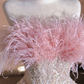 Light pink strapless neckline with feather design, light champagne-colored long ball gown, bridal dress R8366