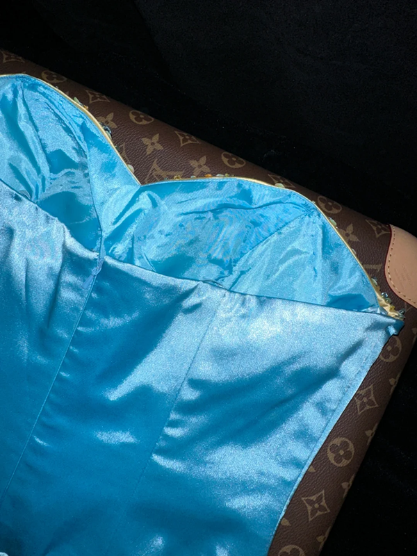 Blue strapless, fitted, bodycon mermaid long ball gown R6998