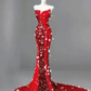 Red strapless, fitted, bodycon mermaid-style long ball gown R6479