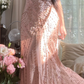 Light pink halter-neck fitted long ball gown with rhinestones - sexy and slimming R7786
