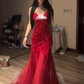Sexy Spaghetti Strap Waist-Cinched Fitted Bodycon Mermaid Hem Sequin Prom Dress R7118