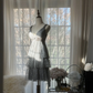 Light gray halter-neck low-cut fitted waist tiered skirt short ball gown R7714