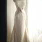 White strapless fitted waist slim-fitting lace skirt long ball gown R6798