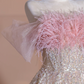 Light pink strapless neckline with feather design, light champagne-colored long ball gown, bridal dress R8366