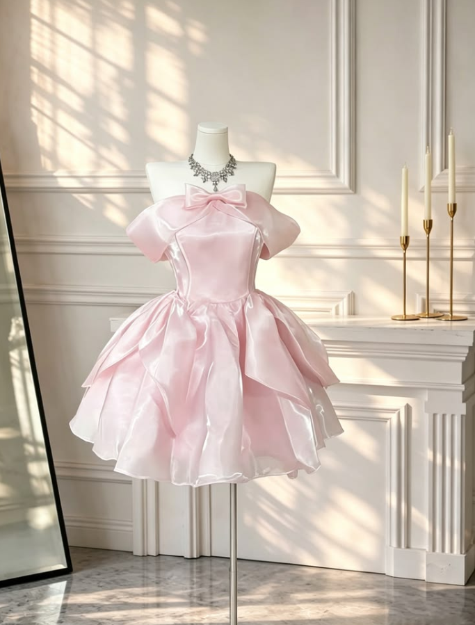 Sweet Silky Satin Women's Homecoming Dress Pink Corset Short Prom Dress Birthday Dress RS2738