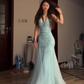 Sexy Spaghetti Strap Waist-Cinched Fitted Bodycon Mermaid Hem Sequin Prom Dress R7118