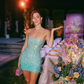 Green sequined tube top waist slim hip skirt homecoming dress R5567