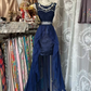 Blue sleeveless fitted waist long ball gown R7518