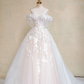 White Strapless One Shoulder 3D Flower A-Line Puffy Maxi Bridal Dress R5725