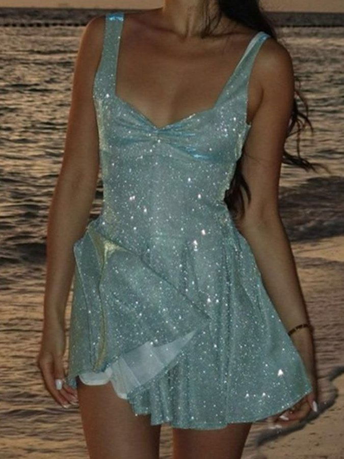 Glitter Flowy Women's Homecoming Dress Blue Corset Short Prom Dress Birthday Dress RS2619