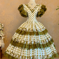 Retro Green Prom Dress with a Fitted Waist, Slim Fit and Tiered Skirt; Bridal Gown R7311