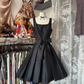 Black Spaghetti Strap Waist-Cinched Slim-Fit Full Skirt Short-Length Ball Gown R7437