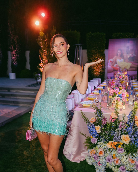 Green sequined tube top waist slim hip skirt homecoming dress R5567