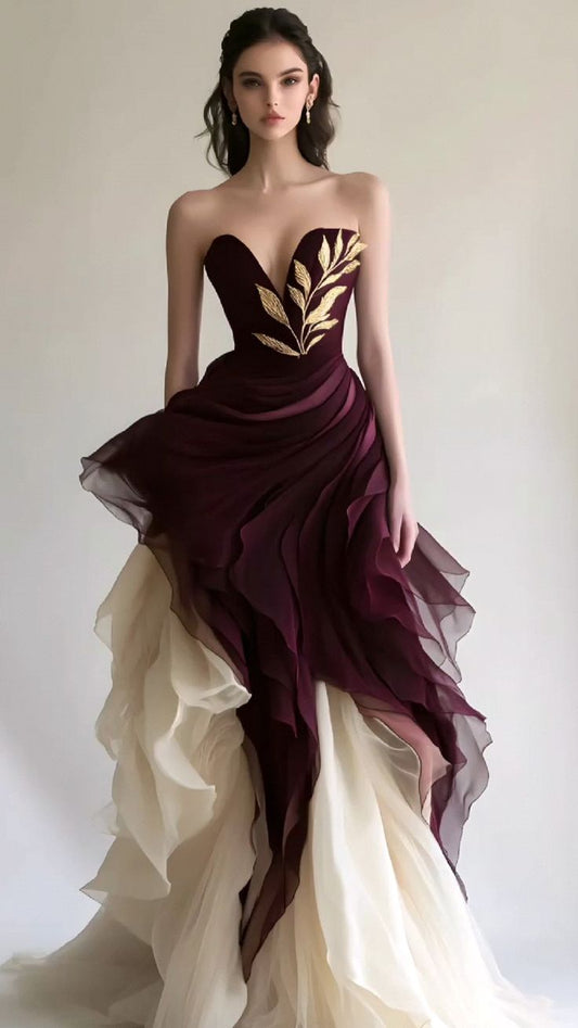 Purple tube top dress with slim waist and skirt, prom dress R5321