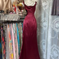 Deep red halter-neck fitted fishtail long ball gown R7865