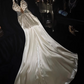 Champagne-colored sexy halter-neck satin elegant long dress, ball gown R6399