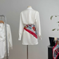 Rose feel textured acetate shirt dress short skirt niche v-neck white dress R2095