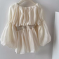 New sweet one-shoulder mesh puff sleeves versatile pleated off-shoulder temperament French shirt top R0278