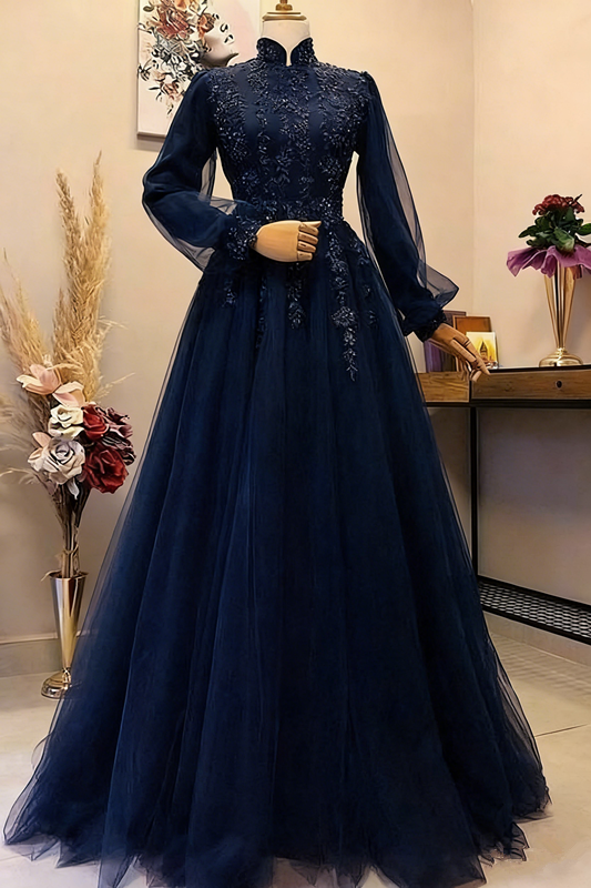 A Line Wine Red Long Evening Dresses Full Sleeve Formal Dress      S3582