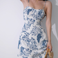French retro girl print suspender dress high waist slim short skirt A-line skirt R2817