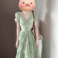 Summer holiday atmosphere small skirt beautiful gentle temperament green v-neck puff sleeve dress R0479