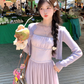 Purple one-shoulder waist suspender dress summer French style slim fit temperament skirt R4863