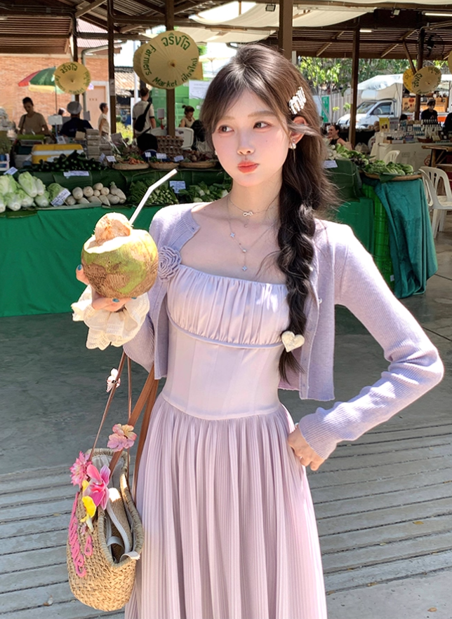 Purple one-shoulder waist suspender dress summer French style slim fit temperament skirt R4863