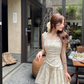 French romantic yellow floral dress for women summer beautiful suspender skirt R3825