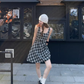 Retro plaid niche design temperament waist slimming suspender dress sweet short skirt R1552