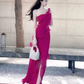 French suspender dress rose red white ruffled slit drape elegant long skirt R1611