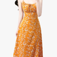 2025 Summer New Yellow Floral Sexy V-neck Mid-length Holiday Suspender Dress R0964