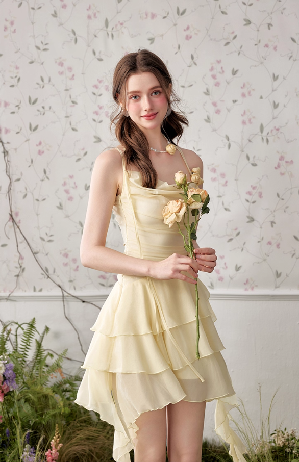 French style ruffled suspender dress for women with a short skirt R4540