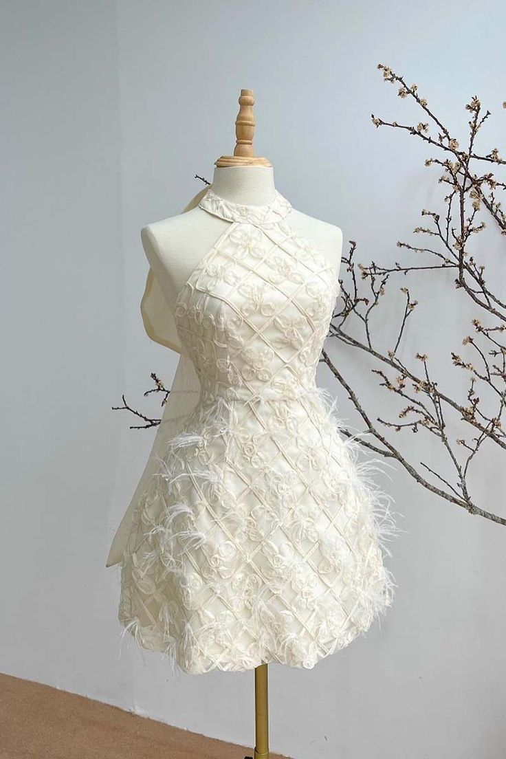 White halter neck slim sexy mini skirt homecoming dress R2568