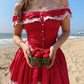 Red polka dot one-shoulder waist A-line short skirt homecoming dress R2793