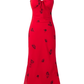 2025 Summer New Red Sexy V-neck Wood Ear Edge Floral Sleeveless Holiday Dress R0905