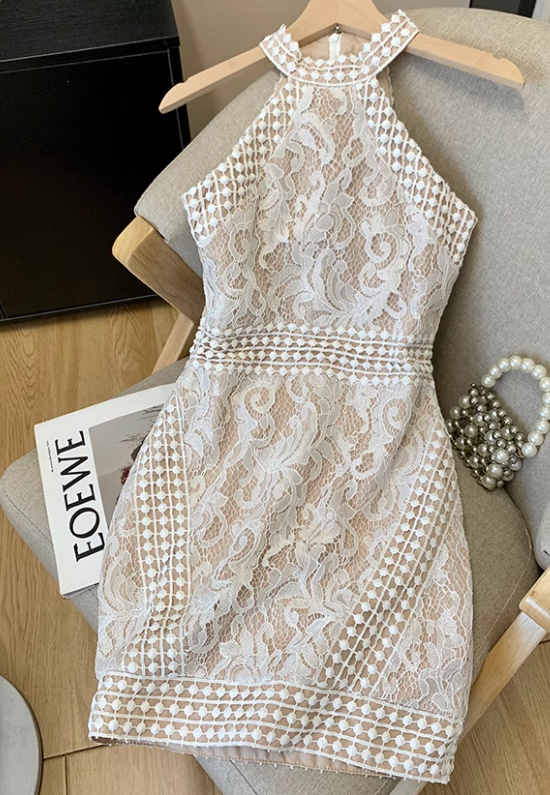 French sleeveless halter dress for women summer 2025 new style waist short hip skirt sexy dress R3952