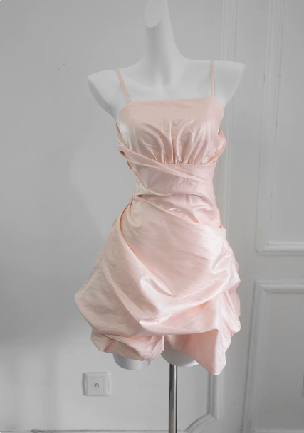 Minimalist Pink/Navy A-line Spaghetti Straps Corset Mini Prom Dress Homecoming Dress RS469