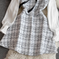 Little Chanel style celebrity temperament fake two-piece long-sleeved stand-up collar waist A-line coarse flower dress R0387