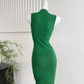 V-neck sleeveless knitted dress, elegant and slim, hip-hugging, high-end vest dress R0284