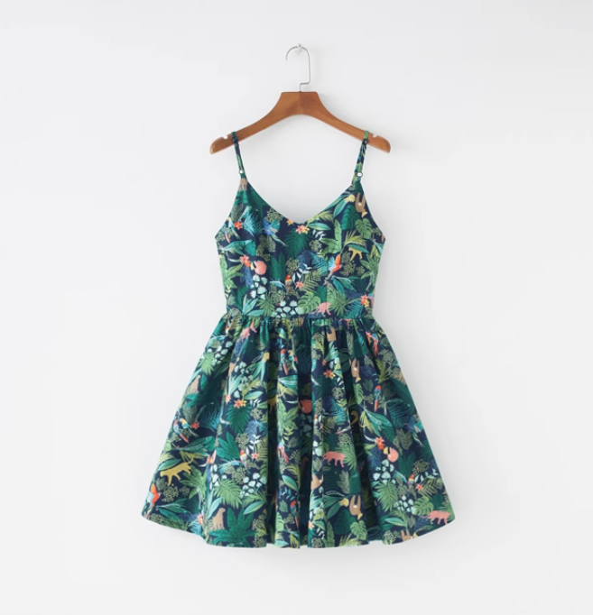 French retro floral slimming and waist cinching skirt with a large skirt and suspender R2874