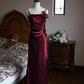 Elegant Burgundy Sheath Spaghetti Straps Applique Corset Maxi Prom Dress Evening Dress RS474