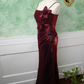 Elegant Burgundy Sheath Spaghetti Straps Applique Corset Maxi Prom Dress Evening Dress RS474