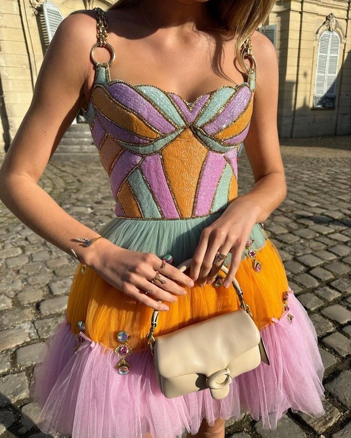 Sexy floral suspenders with slim waist and fluffy short skirt for homecoming dress R2832