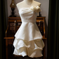 Cute Ivory Ruffled A-line Strapless Applique Corset Mini Prom Dress Homecoming Dress RS471