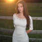 White round neck slim waist slim fit hip sexy short skirt homecoming dress R4058