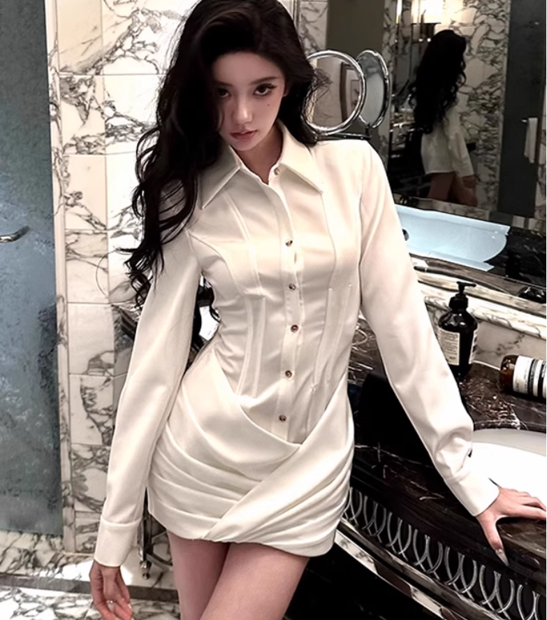 Large size French pure desire niche design dress hot girl shirt hip skirt R1882