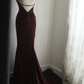 Deep red halter-neck backless fitted waist sexy bodycon long ball gown R6759