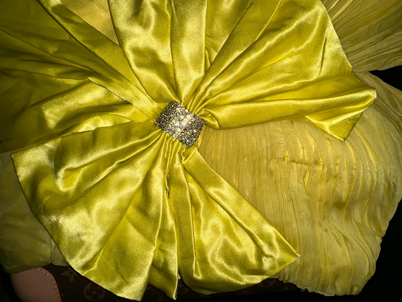 Yellow strapless fitted long ball gown R6959